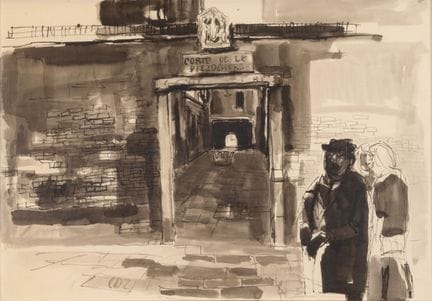 CARLO DALLA ZORZA Venezianischer Hof   Gouache auf