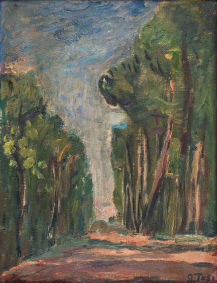 ARTURO TOSI Avenue bordée d'arbres   huile sur toi