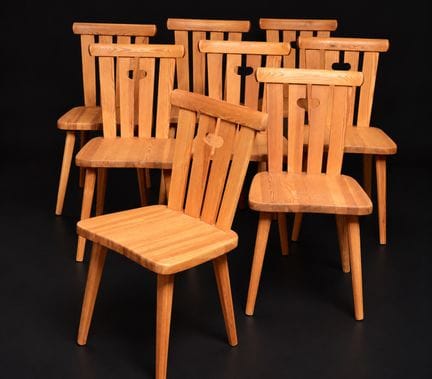 Göran Malmvall 
Eight chairs 
Solid pine
NK (Nordi