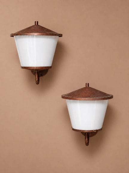 Pair of Swedish wall sconces 
Copper and opal glas