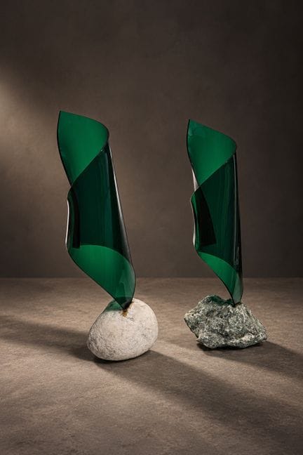 West
Pair of lamps
Plexiglas and stone
Signed “Wes