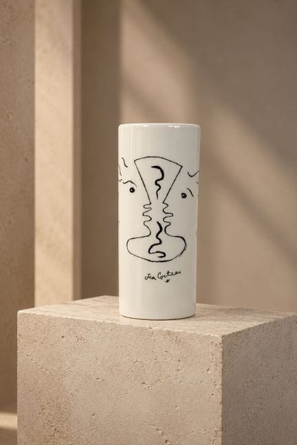 Jean Cocteau 
Cylindrical vase decorated with faci
