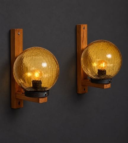 Swedish design 
Pair of wall sconces
Pine, copper,