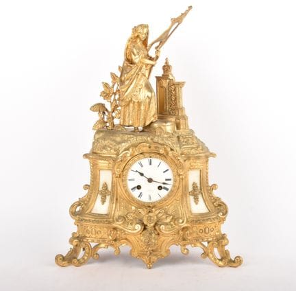 Orologio da tavolo in bronzo e regolo dorato, deco