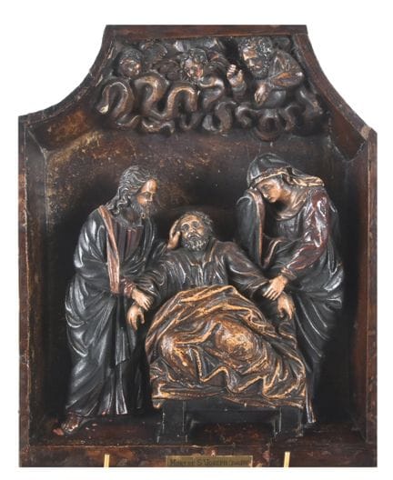 Flachrelief aus geschnitztem Holz, das den Tod Jos