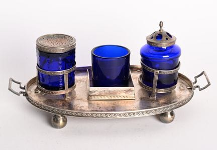 Set da scrivania in argento 800, di forma ovale co