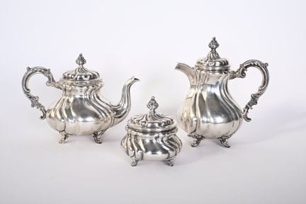 Servizio da tè e caffè in argento 800, composto da