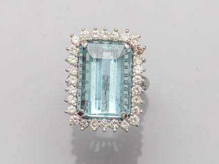 Anillo de oro blanco 585°/°° (14K) y platino, enga