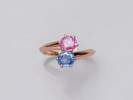 Anillo «Tú y yo» de oro rosa 750°/°° (18K), engast