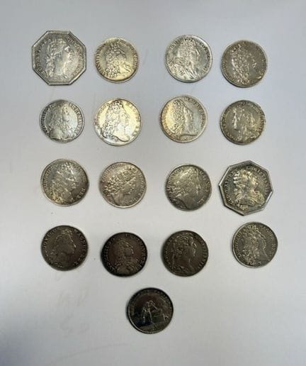 17 gettoni d'argento, XVIII secolo (134 gr)