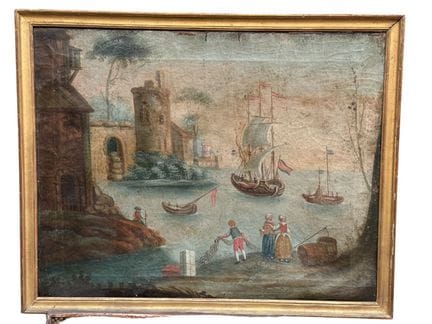 19世纪法国画派——《游行队伍的入场》，布面油画。54x69 厘米
（有瑕疵、磨损、缺损、破损，多处