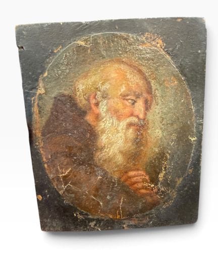 18世纪法国画派作品《圣彼得圆形肖像》，油画布面油画，粘贴于木板上。13.5 × 11 厘米