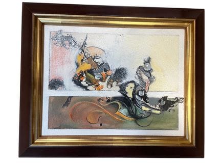 NEUVILLE 《构图》，混合媒介画板作品，左下角有签名。27x35 厘米
