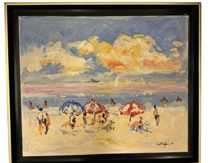 安德烈·拉芬（1927-2005）《海滩》，布面油画，右下角签名，画背标有标题及“90”年份。38x
