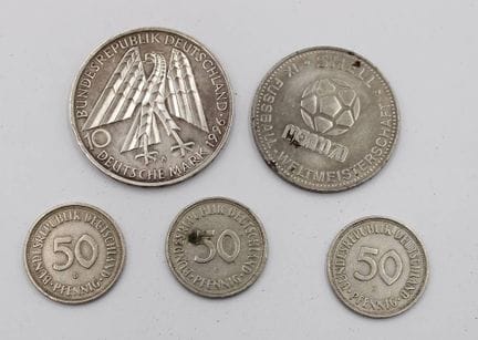 piccolo lotto di monete: 3 x 50 pfennig, 10 DM (ar