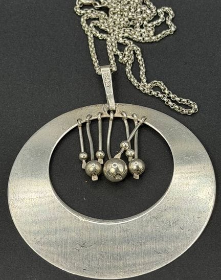 Collana con ciondolo rotondo grande, argento 925, 