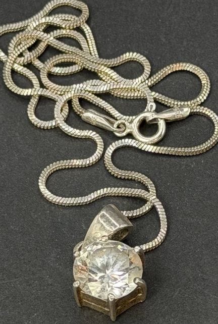 Collar de plata 925 con colgante, piedra transpare