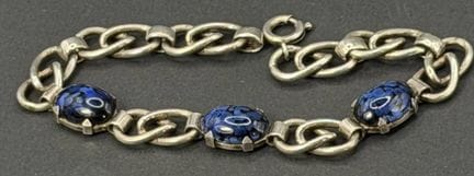 Pulsera maciza de plata 835 con 3 piedras con veta