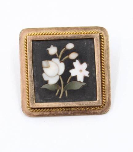 Antique pietra dura brooch, gold-plated setting, a
