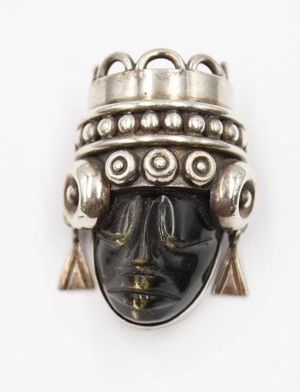 Spilla vintage, argento sterling e ossidiana, Tall