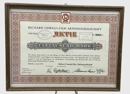 Azione incorniciata "Richard Oswald Film" del 1921