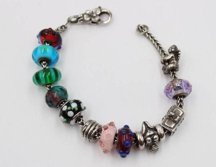 Bracciale Trollbeads, argento 925, 11 ciondoli var