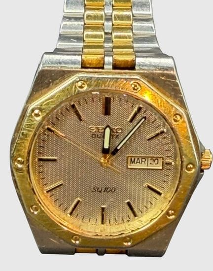 Quartz HAU "Seiko" SQ100, Day-Date, steel/gold, mo