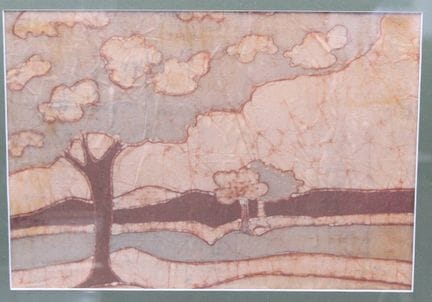应为巴贝尔·厄兹德米尔，蜡染作品，风景画，油画/玻璃，画幅 45 x 55 厘米