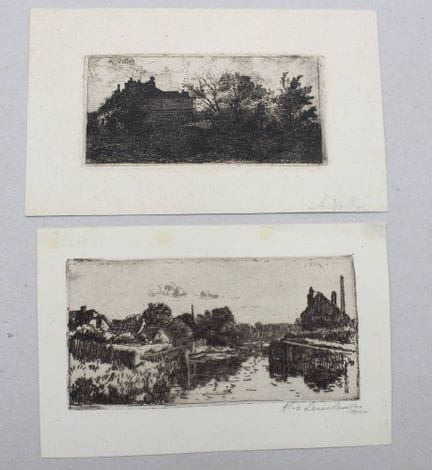 2幅各类风景蚀刻版画，安托万·沃隆（Antoine VOLLON，1833-1900）和威廉·范·莱