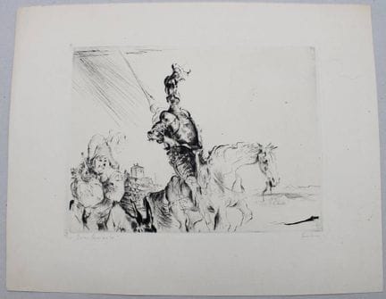 无法辨认的签名蚀刻版画，题为《堂吉诃德》，未装裱，画心尺寸24×30厘米