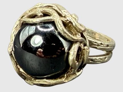Anello in argento 925 con sfera di ematite, RG 54,