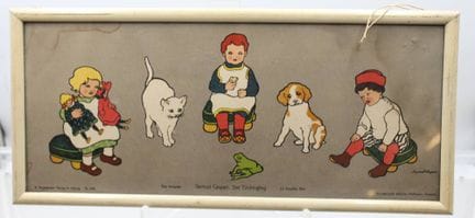 《入侵者》，儿童读物插画家格特鲁德·卡斯帕里（1873-1948）作品，纸张边缘遗憾地有水渍，旧装裱