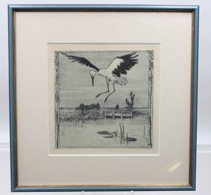 海因里希·福格勒（1872-1942），《池塘上的白鹳》（1899年），蚀刻版画，收录于《致春天》画