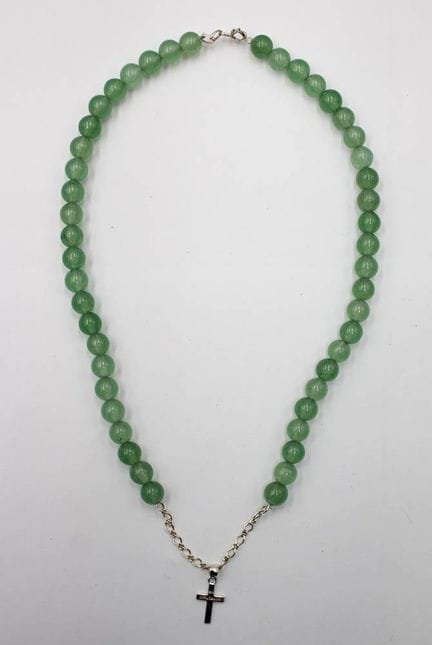 Collana, avventurina?, chiusura in argento e picco