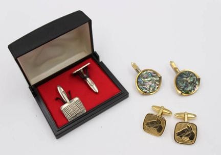 3 pairs of assorted cufflinks, costume jewelry