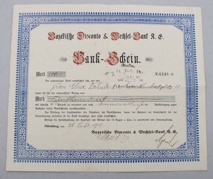 Banconota della Bayerische Disconto- &amp; Wechsel