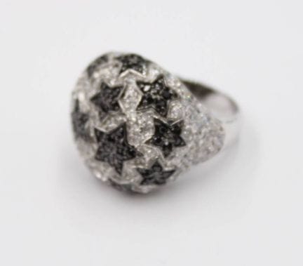 925 sterling silver ring, black and clear stones, 