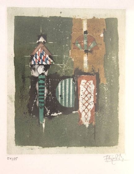 约翰尼-弗雷德兰德（1912-1992），无题，彩色蚀刻版画，编号 51/95，蒙古包/玻璃，RG 