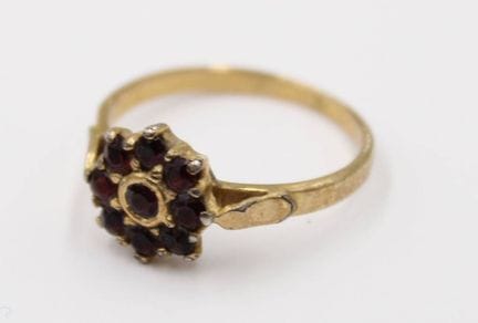 925 sterling silver ring with garnet, gold-plated,