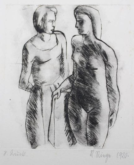 R.Ringe 1920年，2位女士，蚀刻版画，平版印刷，未装裱，画心尺寸24×18厘米