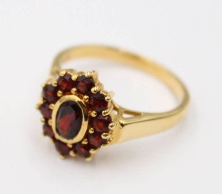 925 sterling silver ring, garnet, gold-plated, RG 