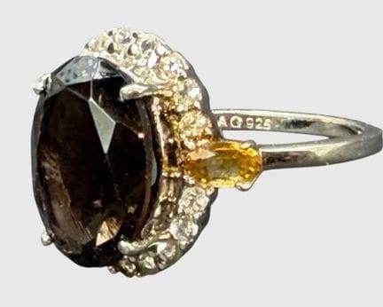 Anello in argento 925 con topazio marrone, circond