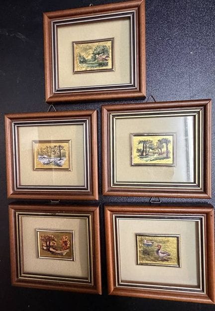 5 piccole litografie su foglia d’oro -960-, tutte 