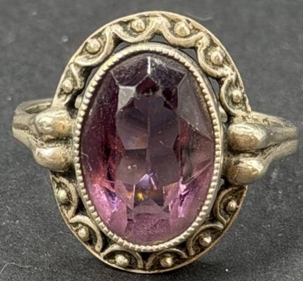 Anello antico in argento 925 con pietra viola, RG 