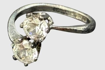 Anello in argento 925, 2 pietre trasparenti, misur