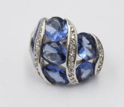 Silver ring, blue and clear stones, RG 54, 11.8 g.