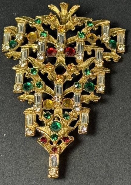 Spilla grande con strass, color oro con pietre col