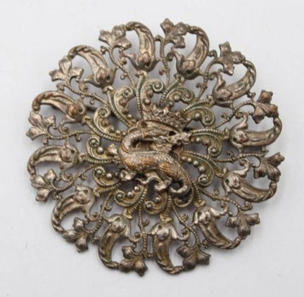 Broche francés antiguo de filigrana, de alrededor 