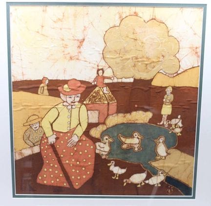 贝尔贝尔·厄兹德米尔，蜡染作品，人物风景画，画布/玻璃，画幅尺寸 64 x 60 厘米，需作为大件货
