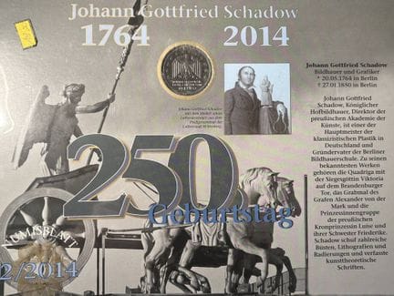 10 Euro copertina numismatica G. Schadow 2014, in 